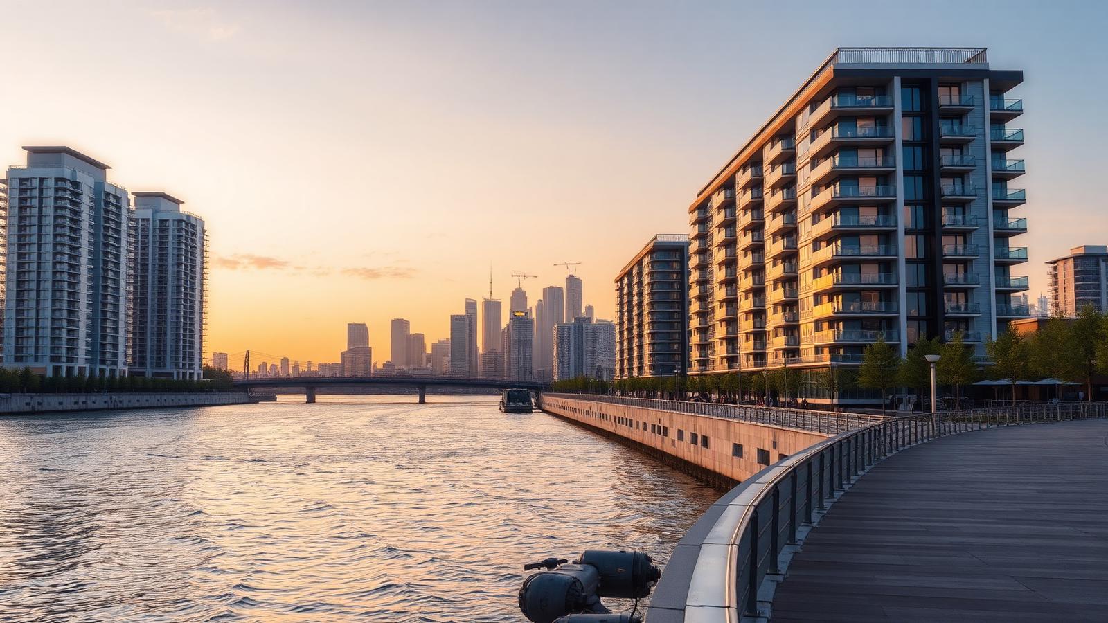 Edgewater waterfront residential building with large windows