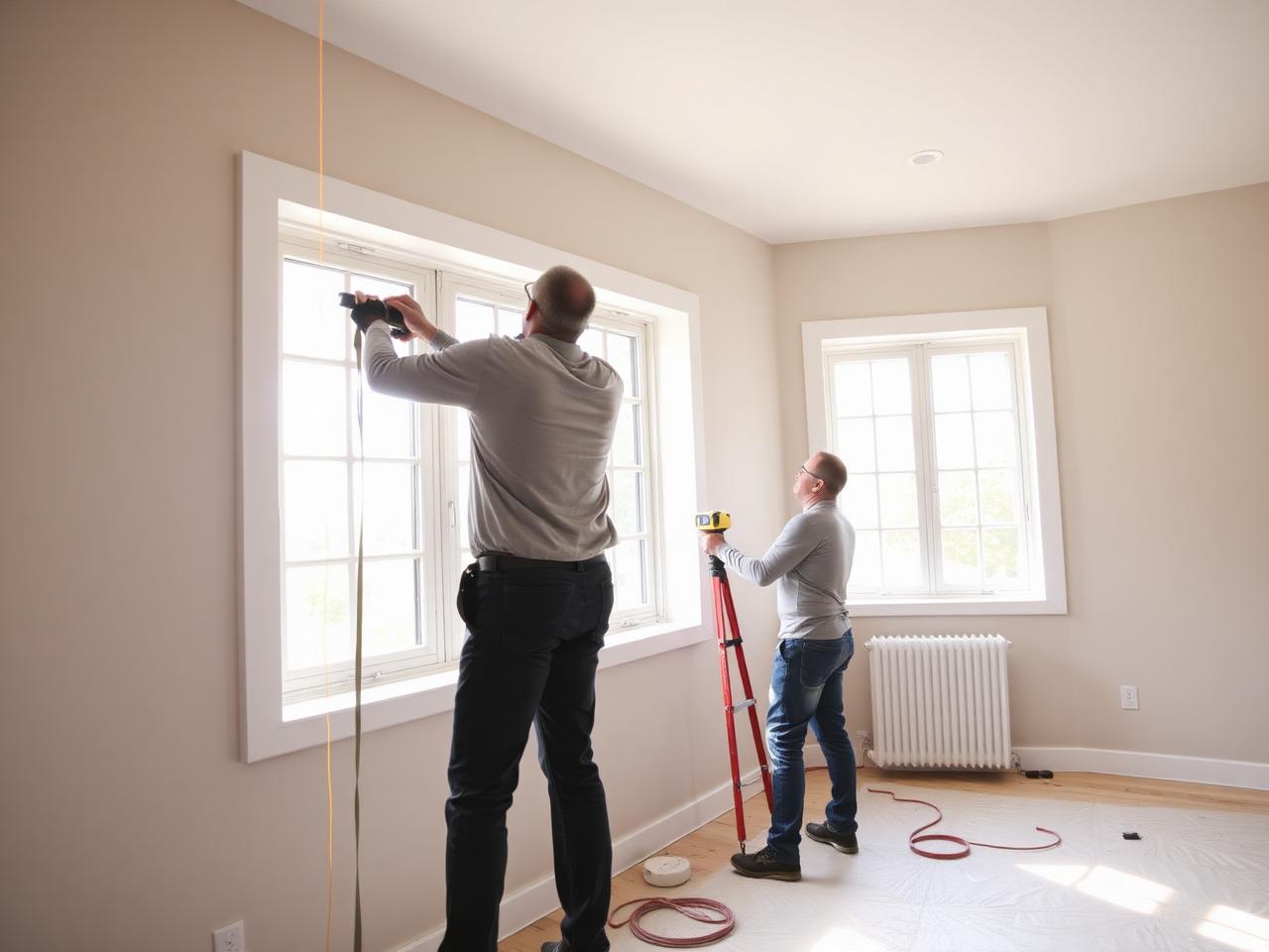 ModuShade team measuring a tall window during a free in-home consultation