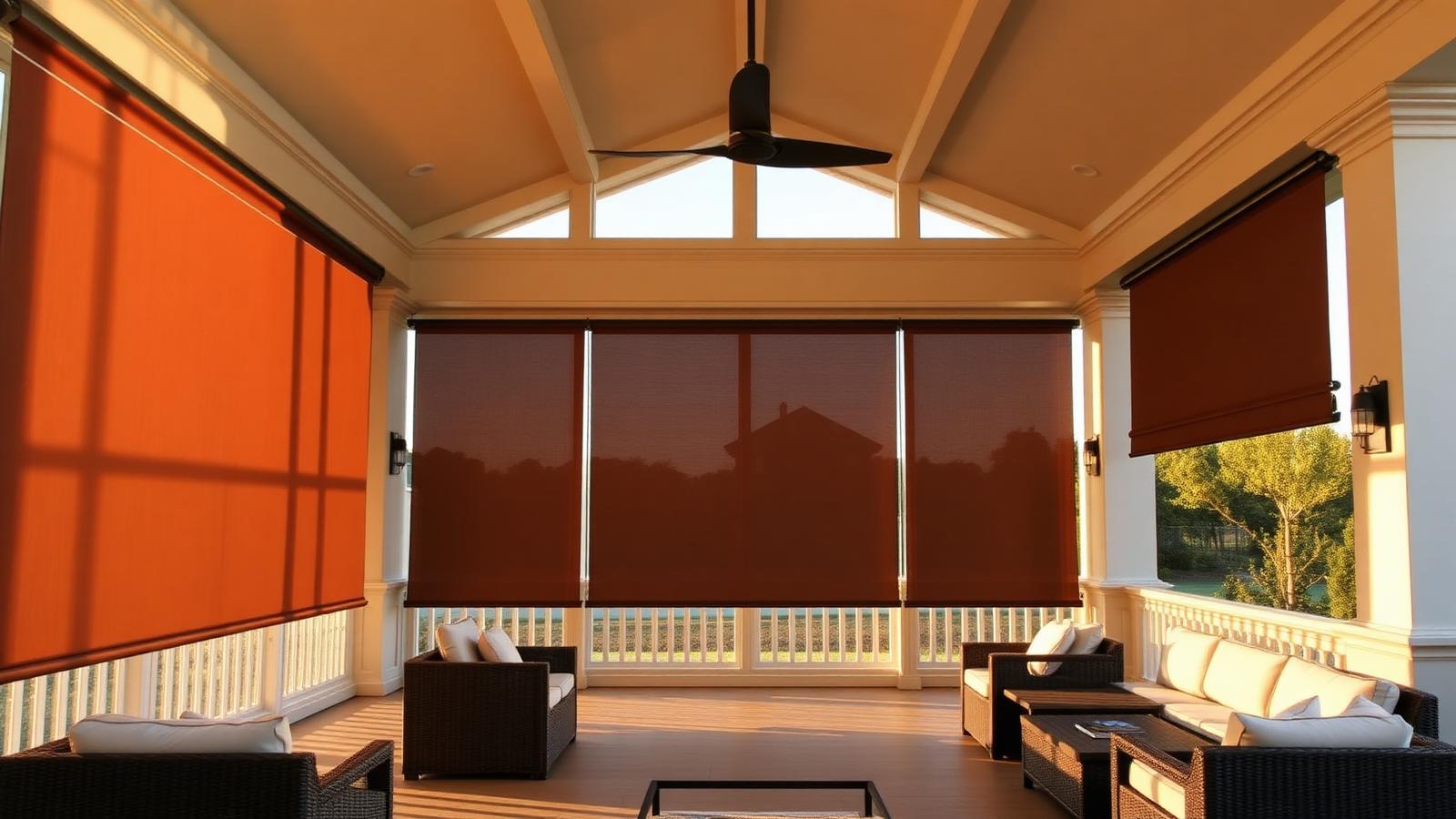 Home exterior with a covered patio suited to outdoor motorized shades