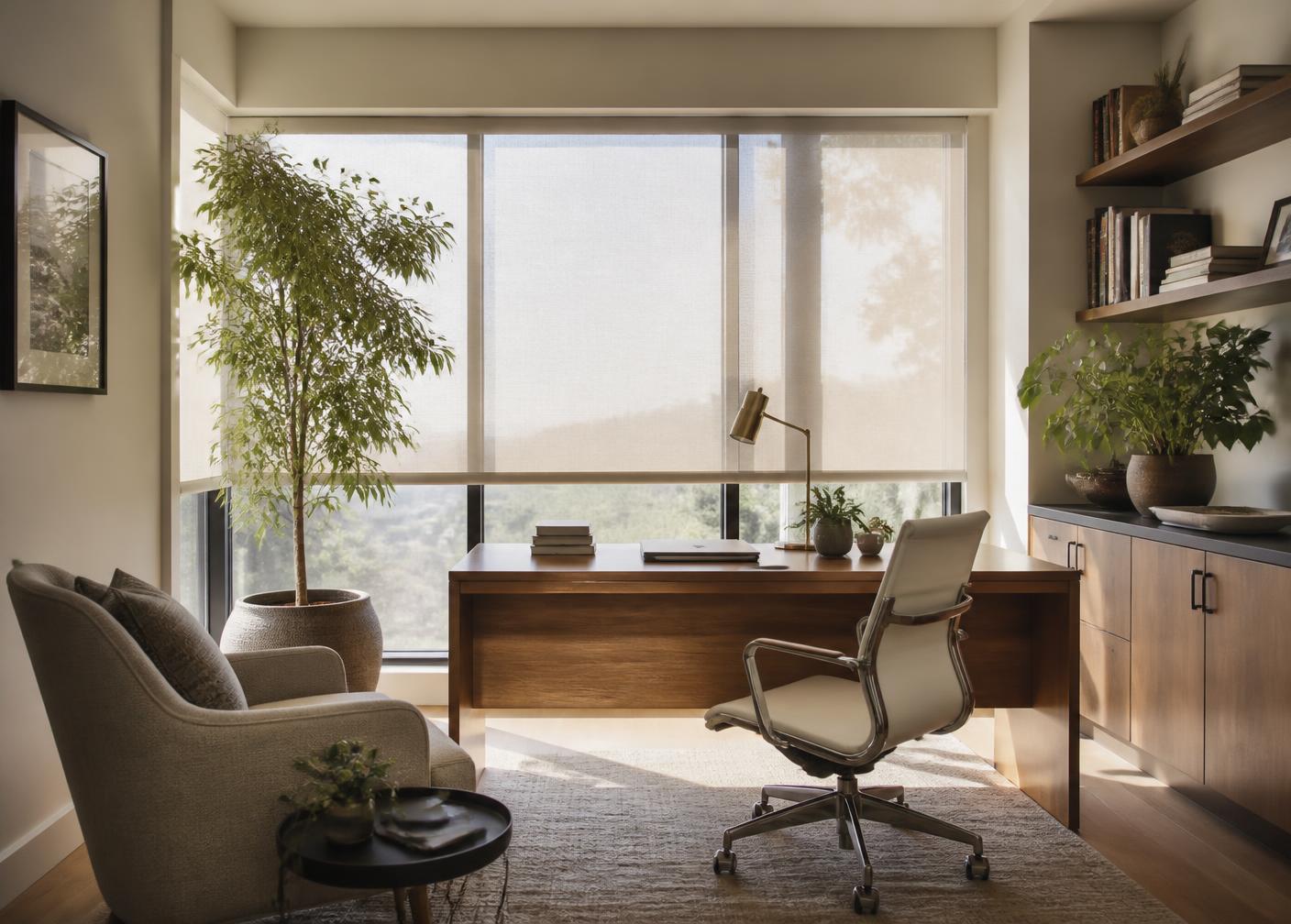 Cellular honeycomb shades in a window with soft daylight
