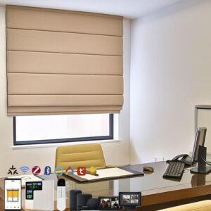 Custom Size Large Window Electric Automatic Roman Blinds Motorized Sunroom Cordless Blackout Linen Roman Shades